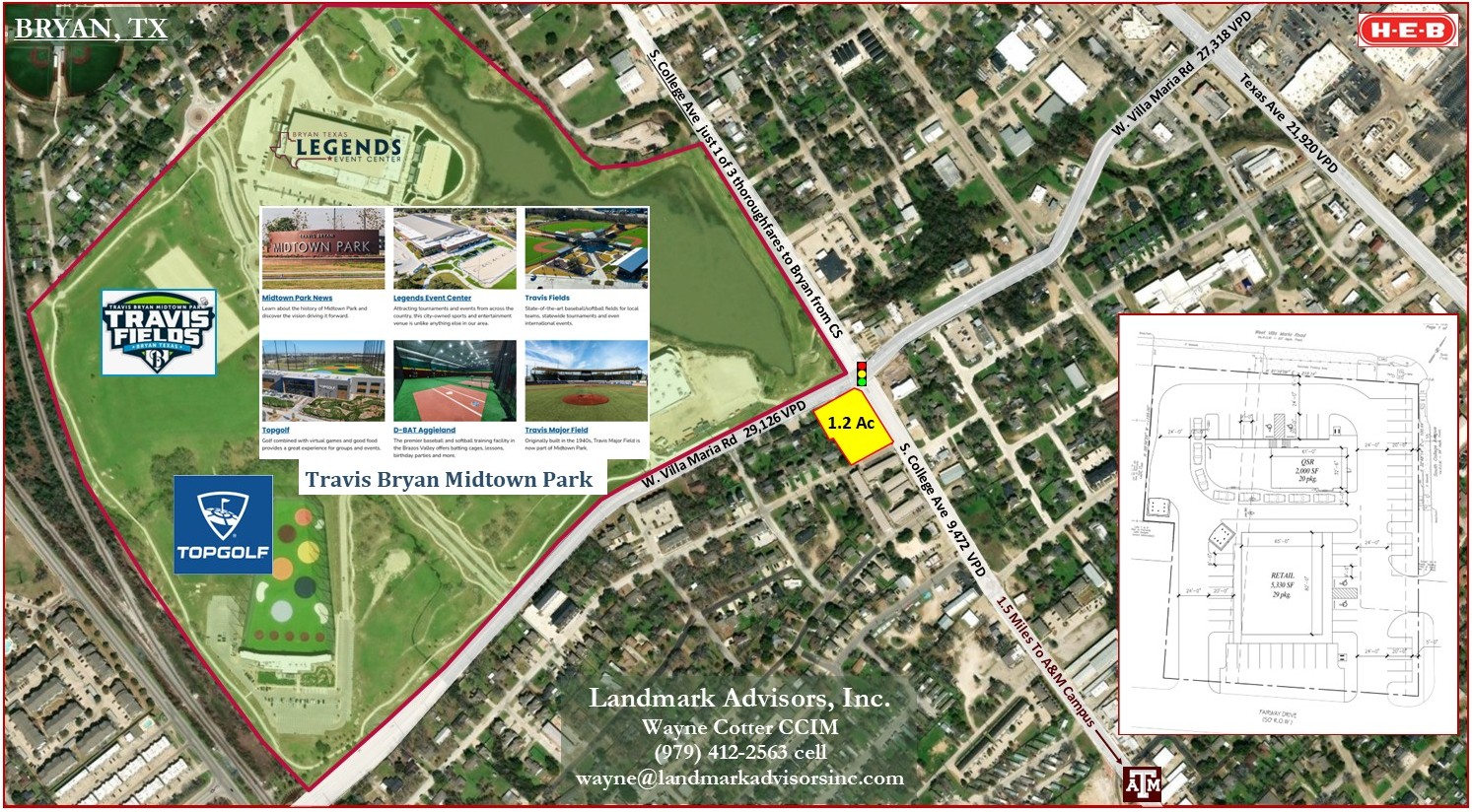 Seeking QSR/Retail -1.2 Acre Signalized Corner @ Midtown, Bryan, TX 77801